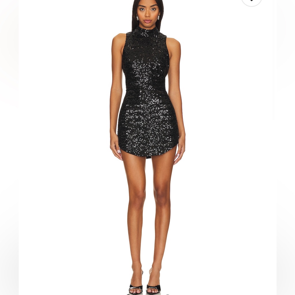 Amanda Uprichard Black Sequin Mock-Neck Mini Dress